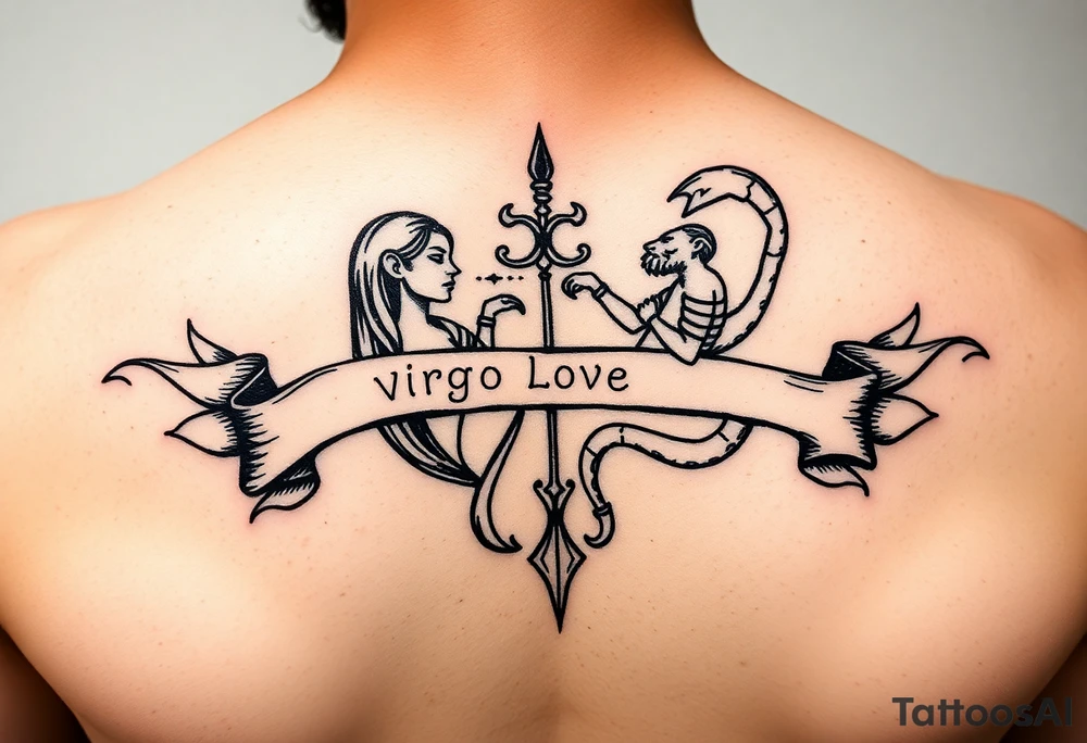 Virgo and Scorpio banner in love intertwine signs sketched tattoo idea