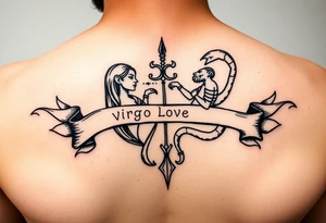 Virgo and Scorpio banner in love intertwine signs sketched tattoo idea