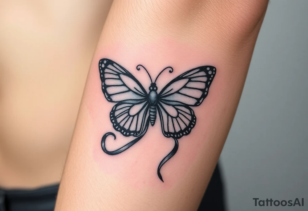 ethereal butterfly with flowing silk ribbons in moonlight tattoo idea