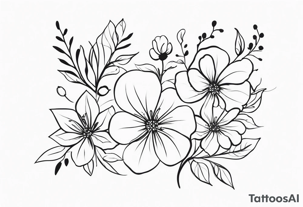Design a minimalist tattoo featuring a combination of small flowers and leaves, arranged in a graceful, flowing pattern tattoo idea