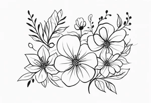 Design a minimalist tattoo featuring a combination of small flowers and leaves, arranged in a graceful, flowing pattern tattoo idea