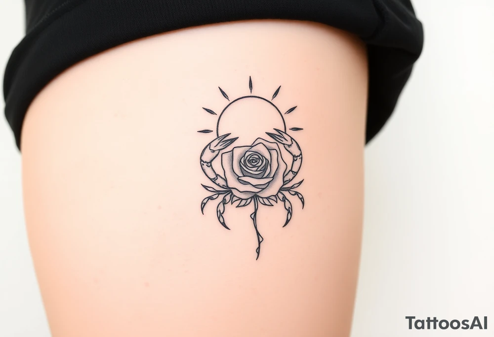 Sun, rose, and crab tattoo idea
