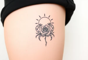 Sun, rose, and crab tattoo idea