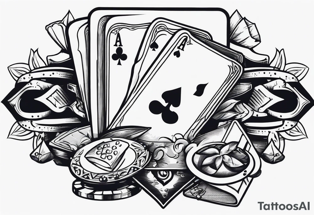 wild west sleeve with playing cards, dice tattoo idea