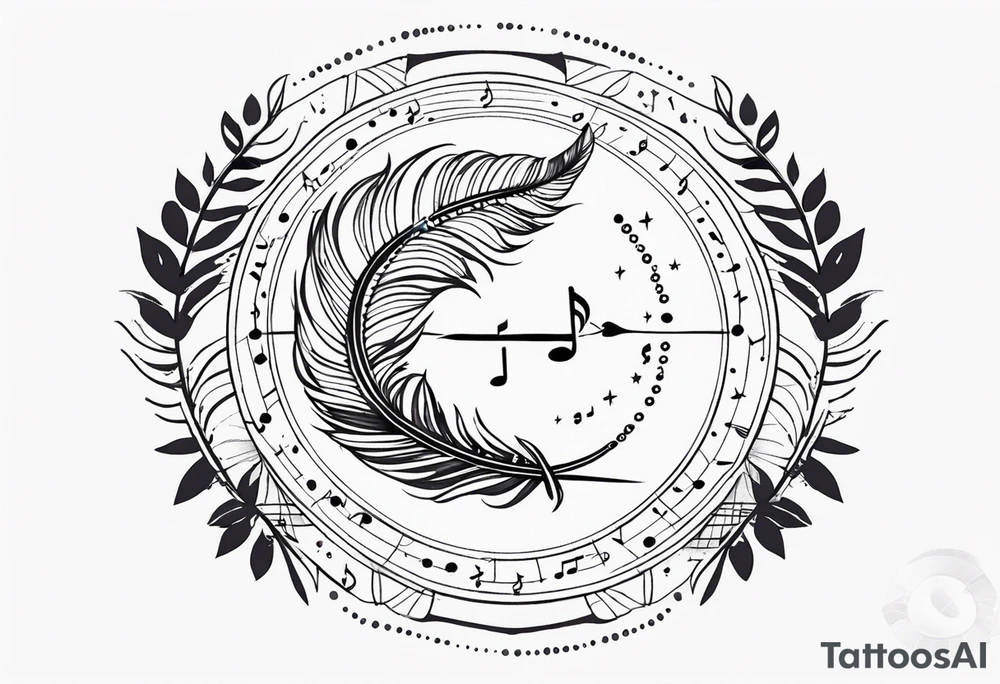 Feather Mandala tattoo with small music notes tattoo idea