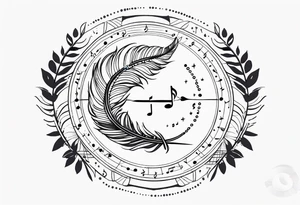 Feather Mandala tattoo with small music notes tattoo idea