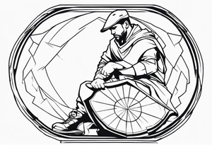 man crouched holding shield tattoo idea