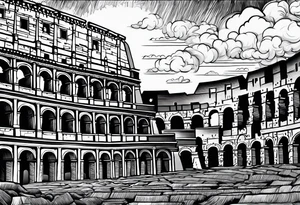 Roman colosseum with clouds tattoo idea