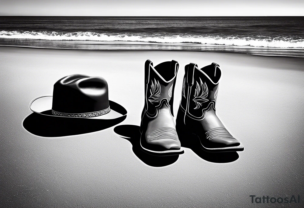 Keep it simple. A pair of red Wing boots next to two flip flops and a cowboyhat on the Beach. tattoo idea