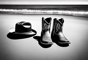 Keep it simple. A pair of red Wing boots next to two flip flops and a cowboyhat on the Beach. tattoo idea