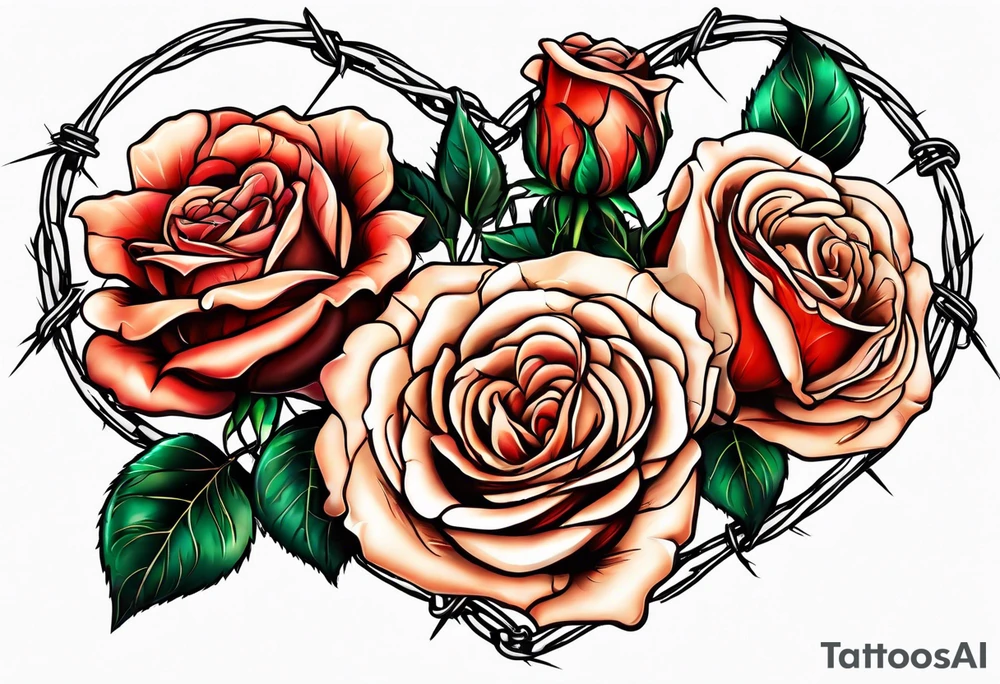 Three roses with barbed wire wrapped around them. Broken heart tattoo idea