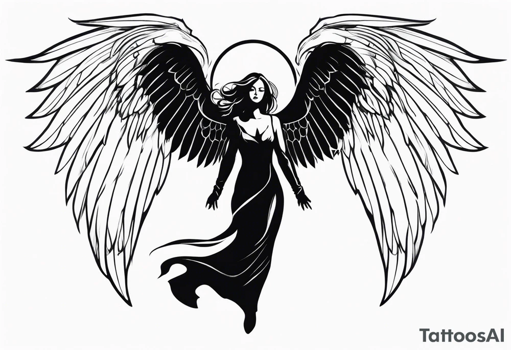 Angel with gothic wings. One side of angle represents darkness and the second of the angle represents light tattoo idea