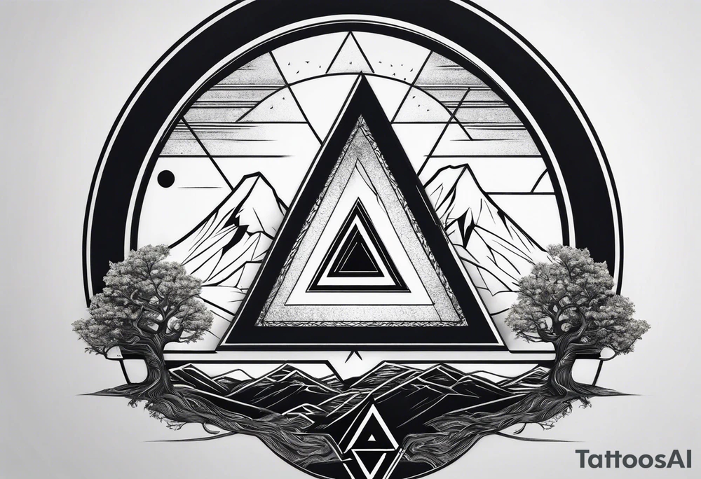 minimalistic Yggdrasil tree with 3 triangles set behind it tattoo idea minimalistic Yggdrasil tree with 3 triangles set behind it tattoo idea