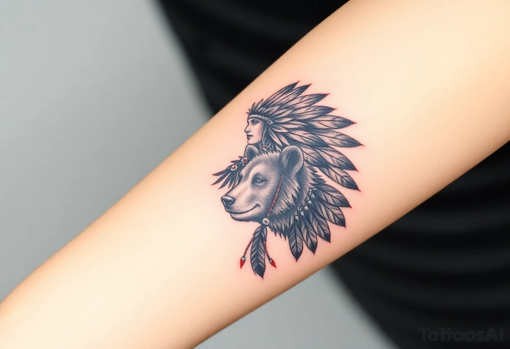 Indigenous, Majestic, and Powerful Bear guarding a Magestic and Powerful Raven haired Warrior Squaw tattoo idea