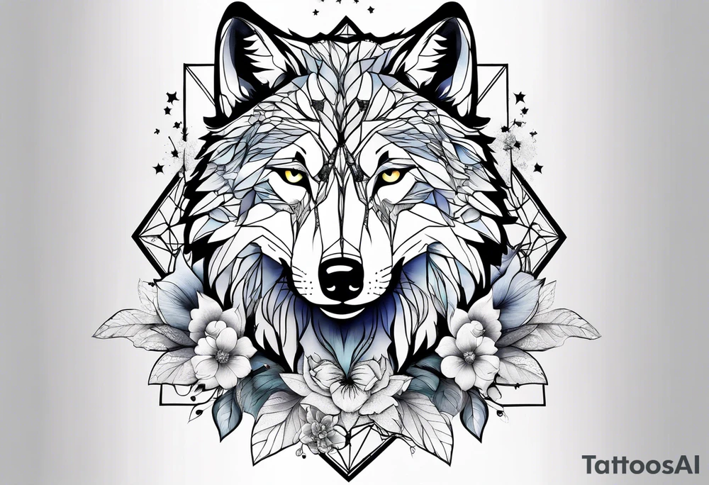 Constellation, animal wolf snow , géométric , flower tattoo idea
