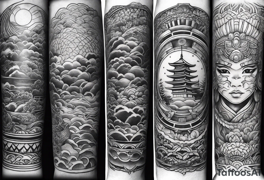 Japanese forearm sleeve stencil tattoo idea