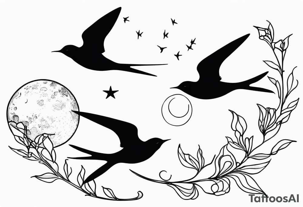 3 swallow'and 2 moons tattoo idea