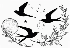 3 swallow'and 2 moons tattoo idea