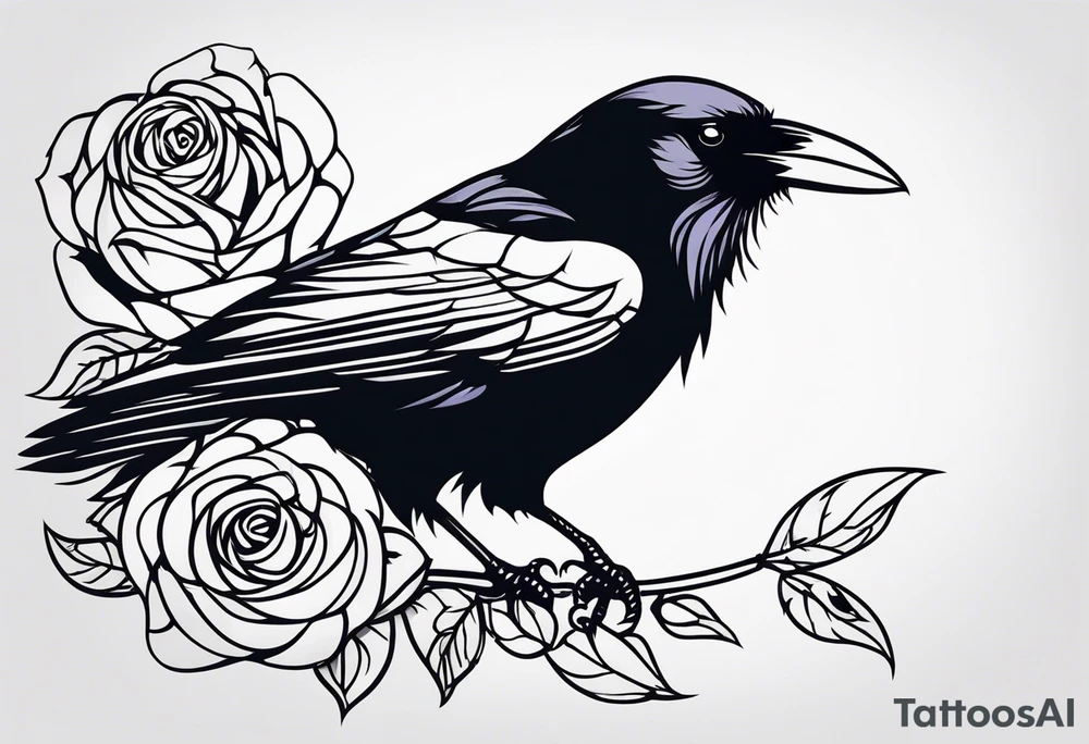 Raven looking back over shoulder with a rose underneath it tattoo idea