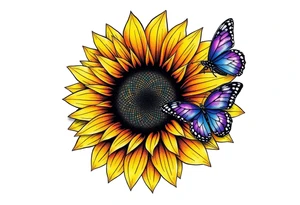 Sunflower with purple butterflies on side tattoo idea