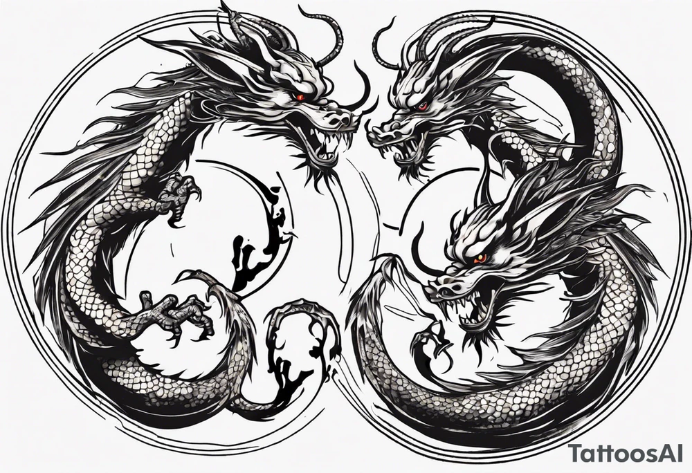Chinese dragon in a circular shape with "02.03" written on it tattoo idea