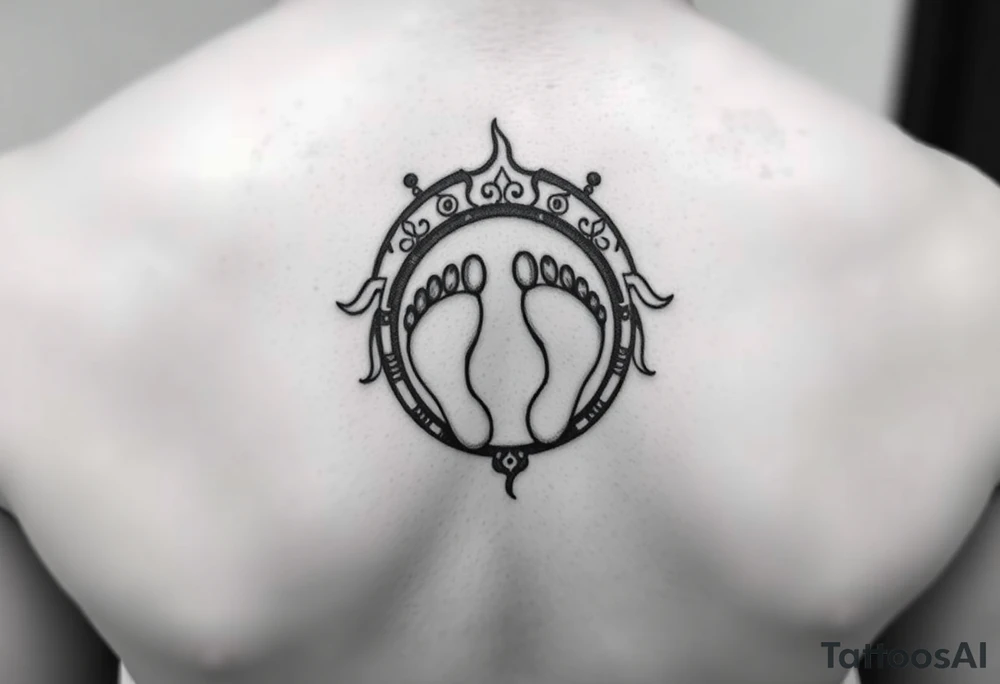 Tribal tattoo in ring/band with Ghanaian symbols as well jamaica incorporated with 4 baby foot prints tattoo idea