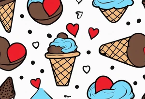 sketch chocolate chip ice cream cone with one red heart tattoo idea