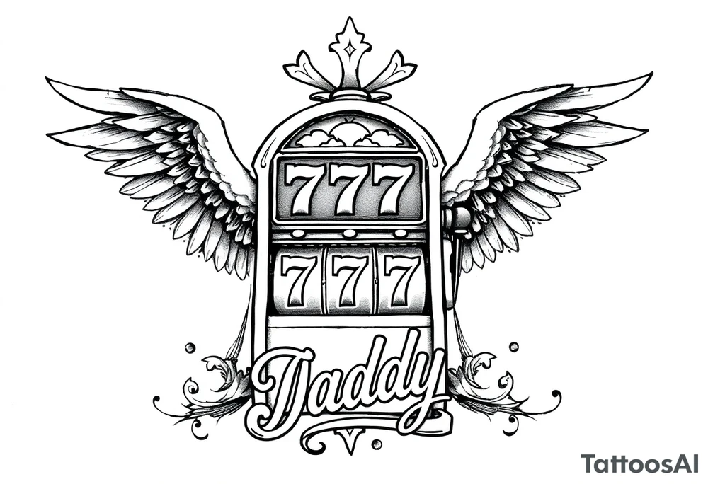 Slot machine with 777 and the word Daddy with angel wings tattoo idea