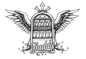 Slot machine with 777 and the word Daddy with angel wings tattoo idea