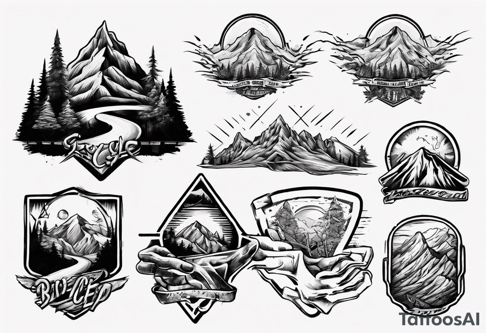 flexing bicep with road cycle and a mountain tattoo idea