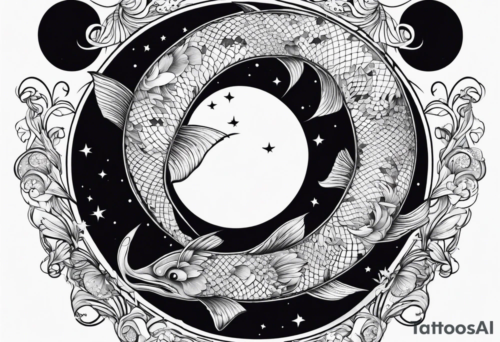 Pisces circling in a full moon tattoo idea
