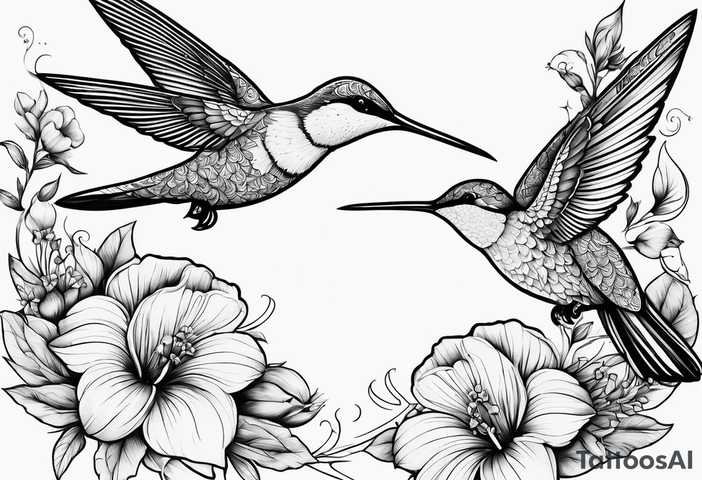 Hunnysuckle flowers with humming birds tattoo idea