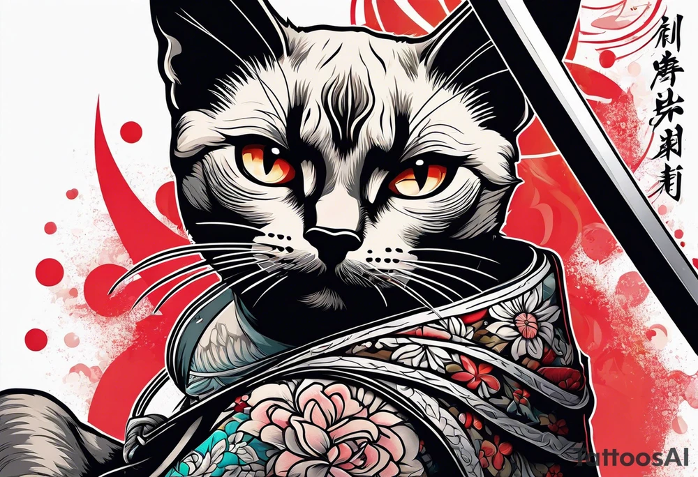 A siamese cat holding a katana tattoo idea