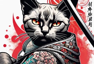 A siamese cat holding a katana tattoo idea