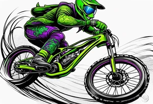 Green goblin riding a full suspension carbon fiber downhill mountain bike tattoo idea