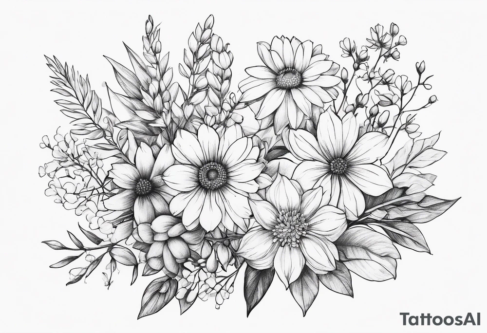 wildflower minimalist bouquet tattoo idea