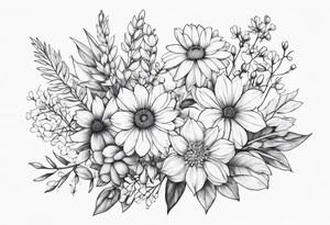 wildflower minimalist bouquet tattoo idea