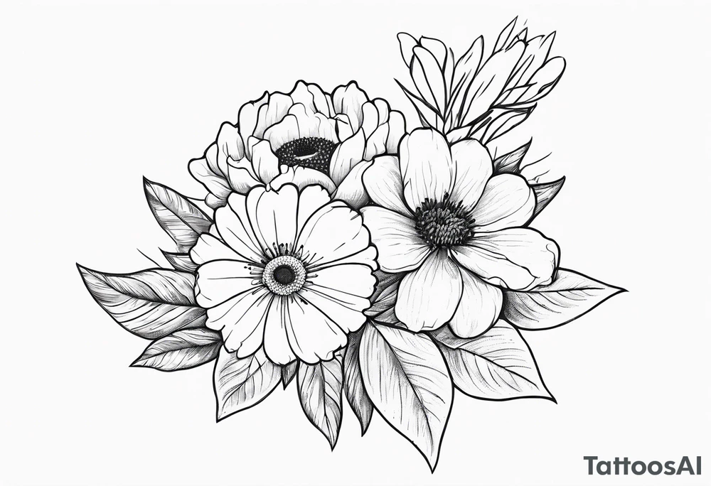 Birthflower bouquet tattoo with one July flower and two October flowers. tattoo idea