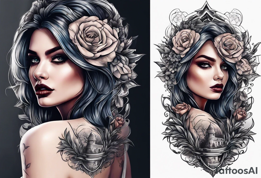 Woman walking out of a graveyard tattoo idea