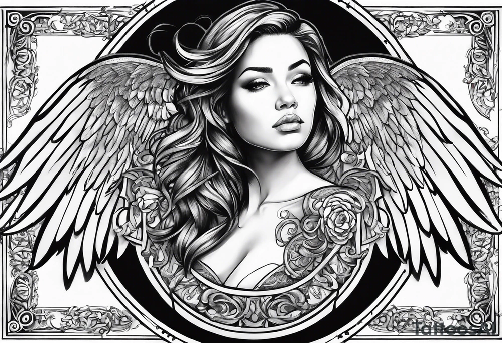 The word Glenn on a banner with angel Wings tattoo idea
