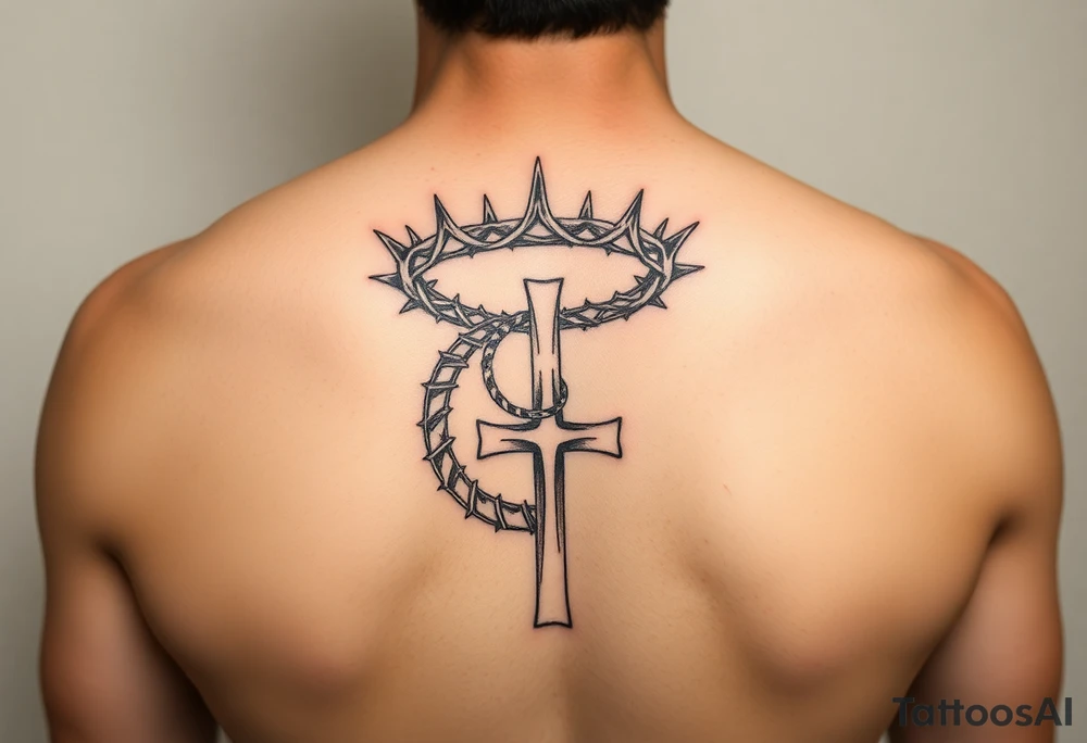 Crown of thorns going down in a spiral and god first with cross tattoo idea