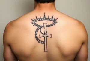Crown of thorns going down in a spiral and god first with cross tattoo idea