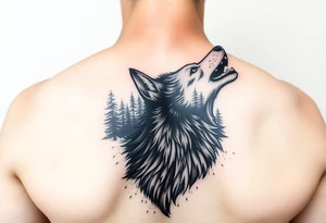 Wolf with forest in the back tattoo idea