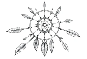Detailed arrows pointing different ways with hourglass and compass over top dream catcher circling the entire tattoo idea