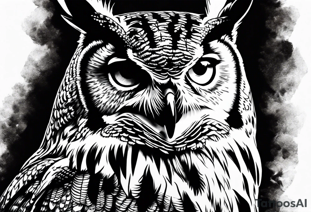 Great horned owl sitting in skin tattoo idea