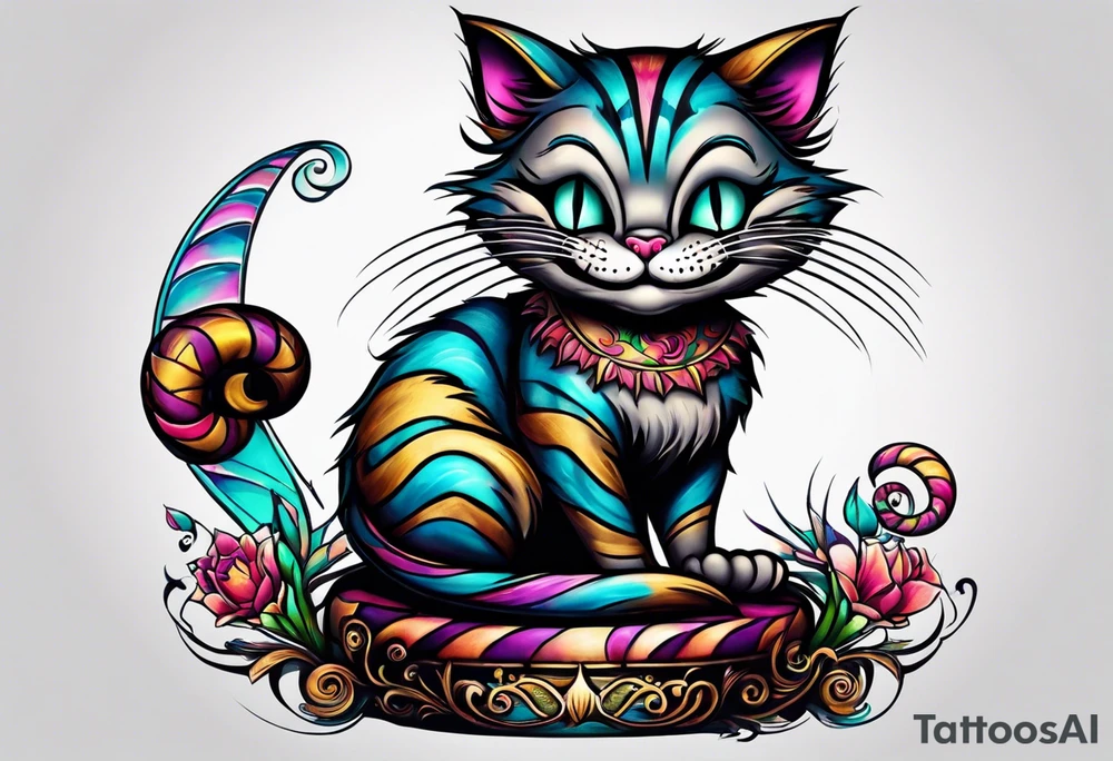 small Cheshire Cat full body tattoo idea
