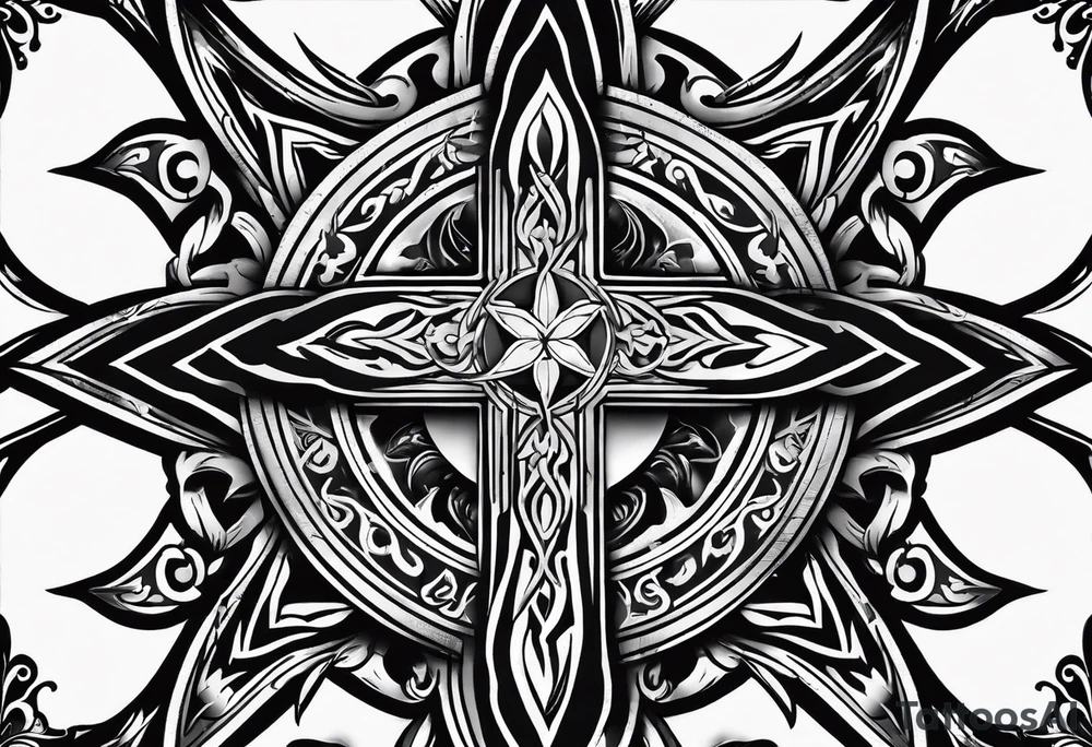 Maltese cross with negative space jesus christ on cross in the middle tattoo idea