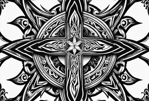 Maltese cross with negative space jesus christ on cross in the middle tattoo idea