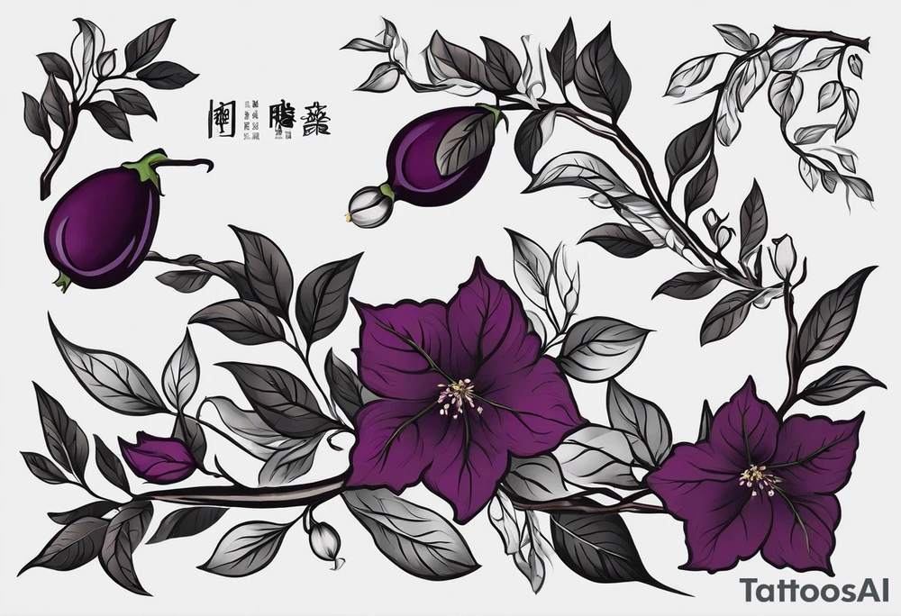 Elements: the north needle in the center, outside the north needle are several branches and leaves of the eggplant tree, and the outermost edge is a long wavy line
Location: Behind the upper arm of the left hand, about 6*20 cm from the elbow to the shoulder tattoo idea