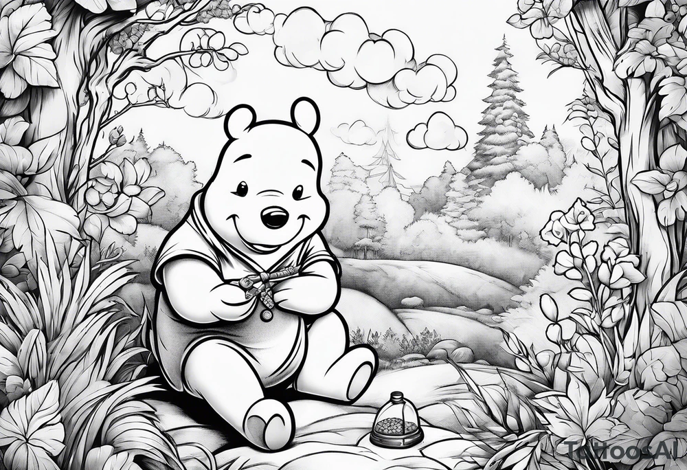 Winnie Pooh smoking joint and eating honey tattoo idea